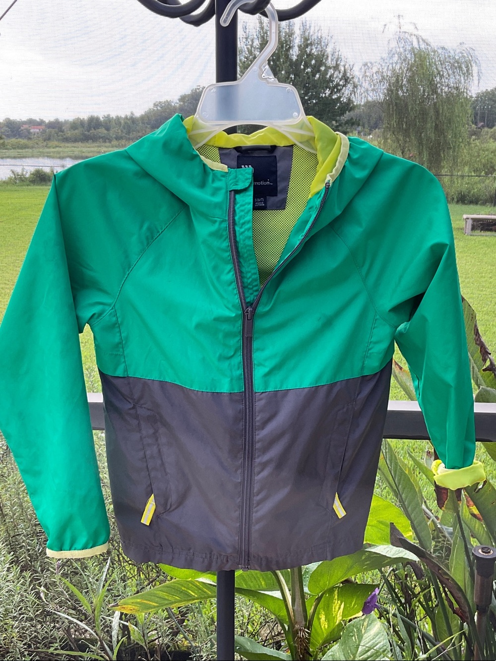 all in motion unisex kids green/yellow/gray Hooded Rain hoodie jacket